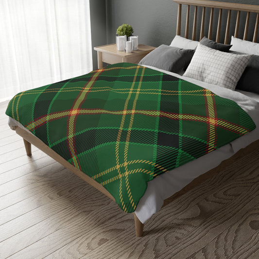 Cozy Plaid Velveteen Microfiber Blanket, Two-Sided Print, Perfect Gift for Cozy Nights, Home Decor, Holiday Snuggles, Green Blanket