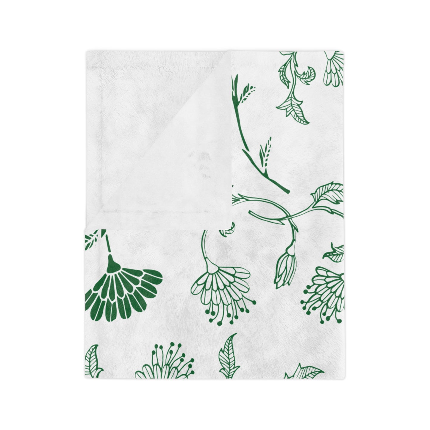 Botanical Print Velveteen Microfiber Blanket – Cozy Home Decor, Gifts for Friends, Floral Throw Blanket, Green and White