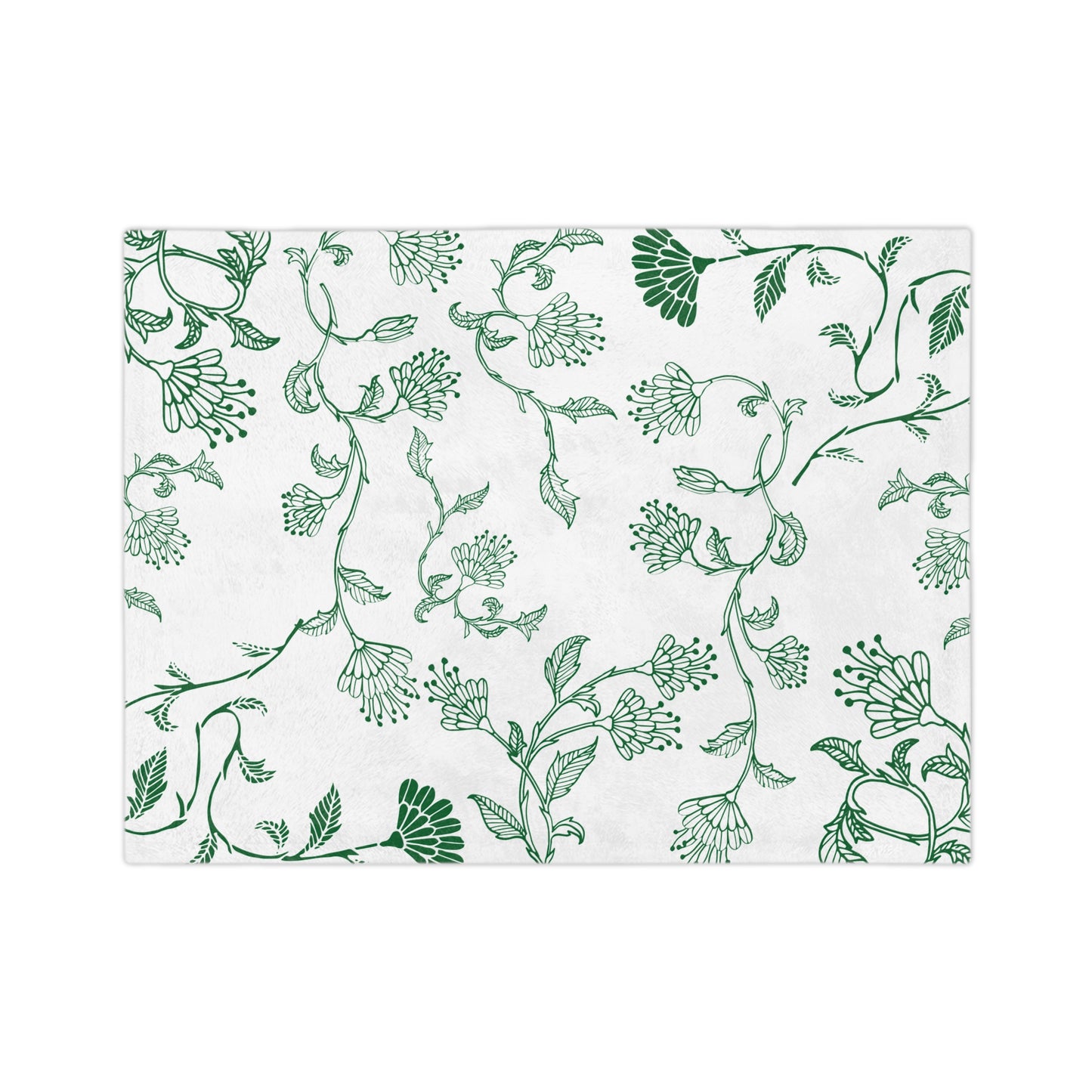 Botanical Print Velveteen Microfiber Blanket – Cozy Home Decor, Gifts for Friends, Floral Throw Blanket, Green and White
