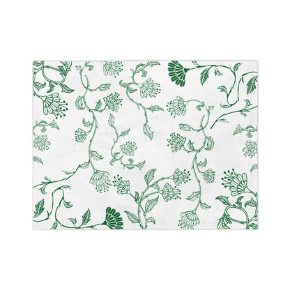 Botanical Print Velveteen Microfiber Blanket – Cozy Home Decor, Gifts for Friends, Floral Throw Blanket, Green and White