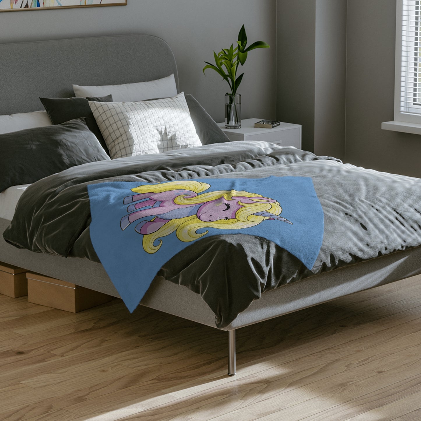 Cozy Unicorn Velveteen Blanket, Soft Fleece Blanket, Kids Dream Blanket, Cute Bedroom Decor, Magical Gift Idea