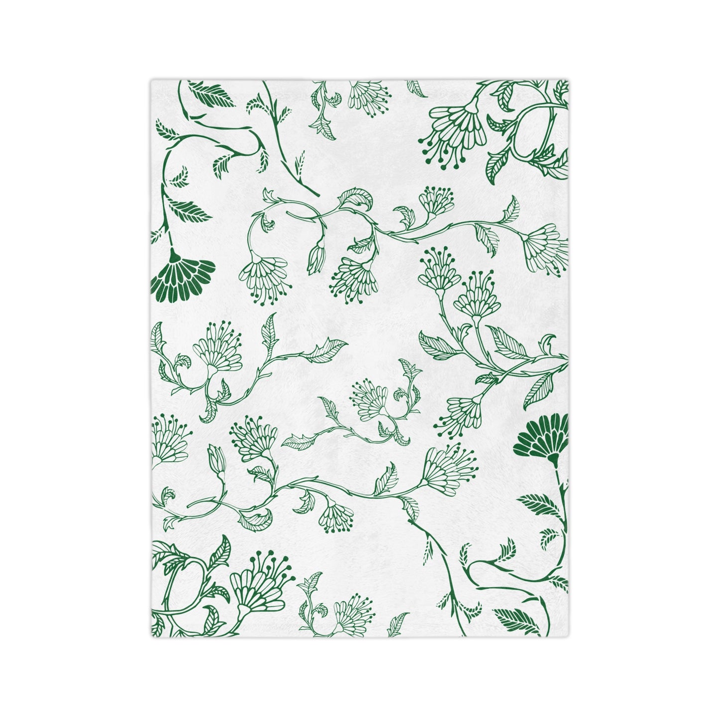 Botanical Print Velveteen Microfiber Blanket – Cozy Home Decor, Gifts for Friends, Floral Throw Blanket, Green and White