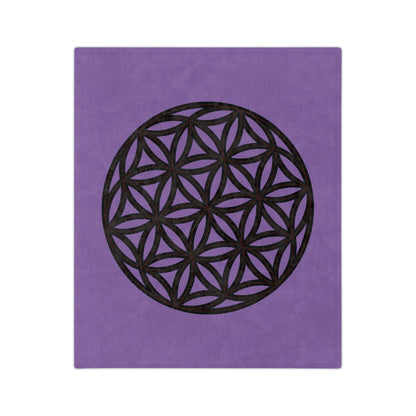 Lavender Velveteen Microfiber Blanket with Flower of Life Design, Cozy Throw for Meditation, Home Decor, Gift for Yoga Lovers